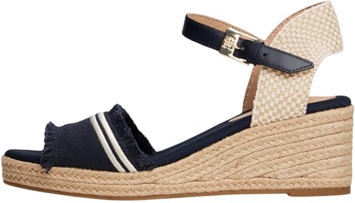Tommy Hilfiger Espadrilles Compensées Femme Fringe Canvas à Talon Compensé, Bleu (Space Blue), 37