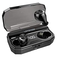 Letscom Wireless Earbuds, Bluetooth 5.0 Headphones IPX6 Sweat Proof, 80 Hours Playtime with Wireless Charging Case, HD Stereo Built-in Mic in-Ear Sports Earphones for Running Gym Workout