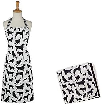 Dog Show Cotton Kitchen Apron with Matching Microfiber Dish Towel Set