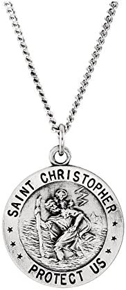 Sterling Silver 18mm Reversible Round St. Christopher U.S. Marine Corps Medal W/ 18" Necklace
