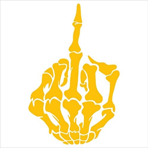 SKULL Skeleton Bone Middle Finger Flipping Off Car Decal / Sticker (6.5", Yellow)