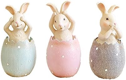 Cute Easter Bunny with Egg Dollhouse Miniature Garden Landscape Decors Home Decoration Resin Crafts Rabbit Photography Props (3pcs)