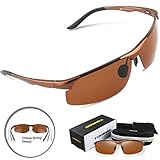TOREGE Men's Sports Style Polarized Sunglasses Al-Mg Metal Frame Glasses M291(Light Brown)