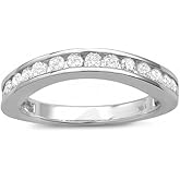 Dazzlingrock Collection Valentine's Day Gift 0.75 Ctw Round Natural Diamond Women Curved Guard Matching Bridal Wedding Band White Real Solid Gold
