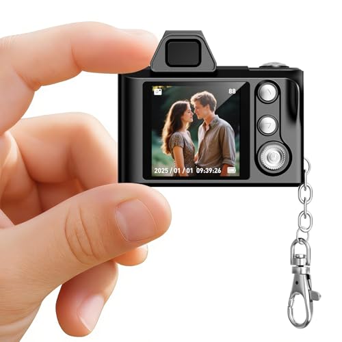 Maxmango Mini Retro Digital Camera - 1080P FHD Portable Camcorder with 1.3" Screen, Mini Thumb Camera Pocket Keychain for Travel and Vlogging, Gift Idea (Black)