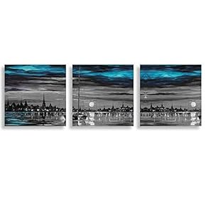 3 Panel Canvas Wall Art Abstract Blue Forest Pictures Home Wall Decorations for Bedroom Living Room Paintings Canvas Prints Framed - 12"x12"x3 Panels