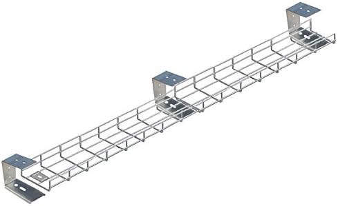 2800mm Long Under Desk Cable Tray Basket w/Brackets & Fixings - Silver