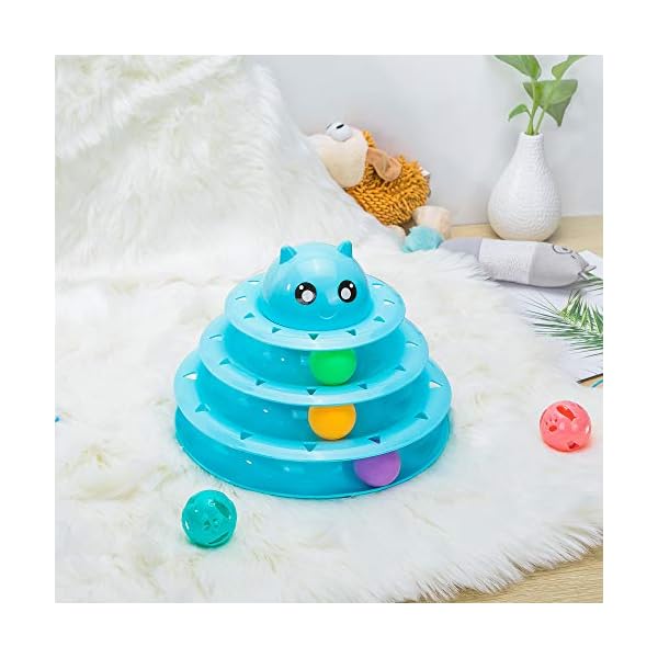 Vealind-Pet-Interactive-Fun-Roller-Exerciser-3-Level-Cat-Teaser-Ball-Toy-with-3-Colorful-BallsBlue Vealind Pet Interactive Fun Roller Exerciser 3 Level Cat Teaser Ball Toy with 3 Colorful Balls(Blue)