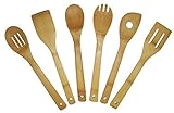 Organic Bamboo Cooking Utensil Set: Slotted Spatula, Pointed Spoon, Forked Spoon, Spatula, Curved Spoon, Forked Edge Spoon. No Stick Utensils Scratch Safe Wooden Spoons For Cooking