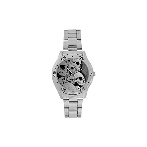 Special Design Cool Scary Skull Pattern Custom Men's Stainless Steel Analog Watch Sliver Metal Case, Tempered Glass