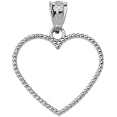 Claddagh Gold Elegant Two-Sided Beaded Open Heart Charm Pendant (0.9") in Sterling Silver