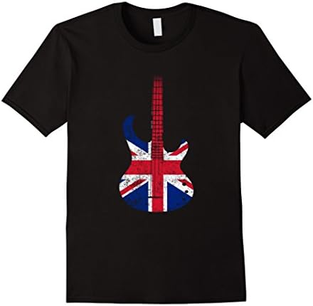 Mens British Guitar Shirt - Hard Rock Band Shirt UK Flag Tee 2XL Black