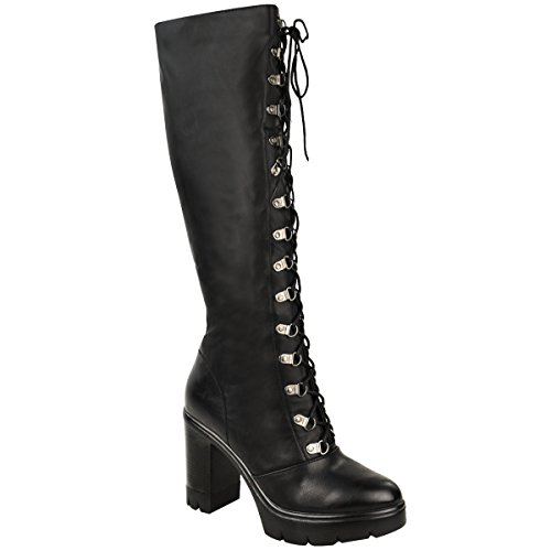 Fashion Thirsty Womens Chunky Block Heel Cleated Sole Lace Up Goth Punk Knee High Biker Boots Size 6 Fashion Thirsty Womens Chunky Block Heel Cleated Sole Lace Up Goth Punk Knee High Biker Boots Size 6