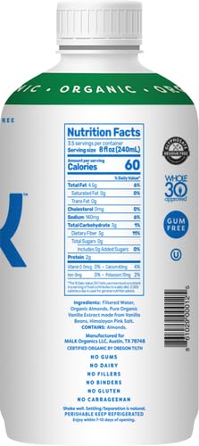 MALK Organic Vanilla Almond Milk 28oz - Non-GMO Gluten-Free Dairy-Free Vegan Plant-Based Drink
