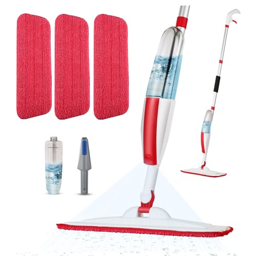 Photo 1 of Spray Mops for Floor Cleaning Floor Mop with a Refillable Spray Bottle and 3 Washable Microfiber Pads Home or Commercial Use Dry Wet Flat Mop for Hardwood Laminate Wood (RED)
