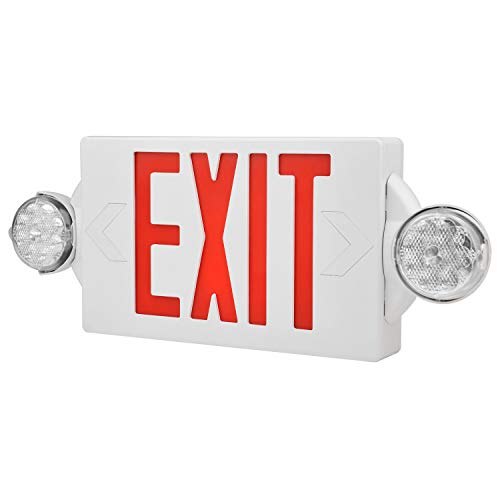 AKT LIGHTING LED Emergency Light & Exit Sign Combo, Red Exit Sign, UL Certified Emergency Exit Light, Adjustable Lamps with Back-up Battery (Red, 1 Pack)