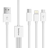 Seekpow 3-in-1 Lightning/USB-C and Micro USB Charging Cable (3.3 Feet ) - White