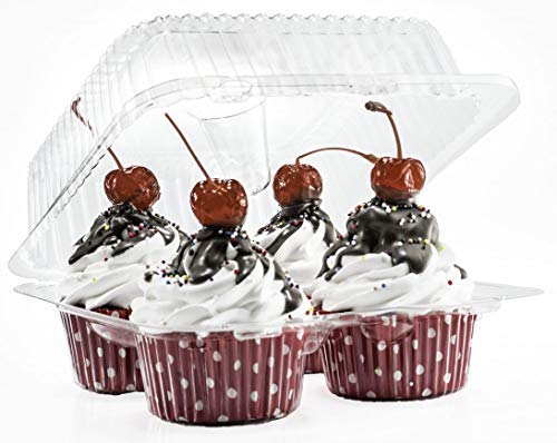 Photo 1 of 4 Compartment Cupcake Boxes | Clear Plastic Cupcake Container - Disposable Cupcake Holders | Muffin Carrier - Cupcake Clamshell Trays | Cup Cake Packaging Transporter | 40 Pack