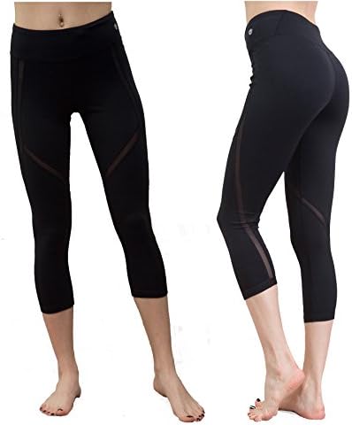 Black Leggings For Women Power Flex Sport Capri Tights Yoga pants Workout with Mesh