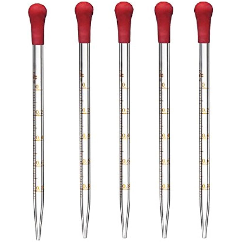 1ml Glass Graduated Pipette Dropper With Red Rubber Cap 5 Pcs