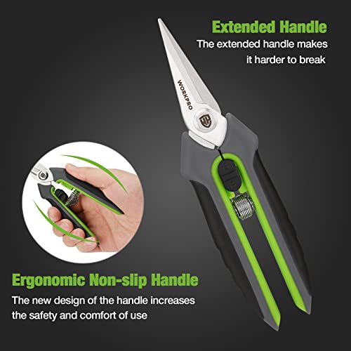WORKPRO 2 Packs Pruning Shears, 6.5” Gardening Scissors Snips Clippers with Precision Blades, Hand Pruner Set with Sheath