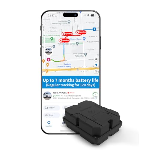 Magnetic GPS Tracker for Vehicles, Hidden Tracker Device for Car, Trailer, Up to 7 Months Battery Life, Real-Time Track, Waterproof, 5-Day Free Trial, Subscription Required