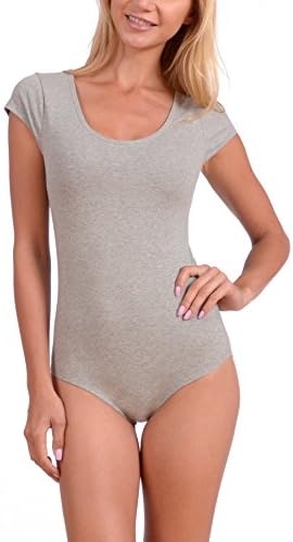 Platinum Lingerie Women's Short Sleeve Leotard Bodysuit (Heather Grey, Large)
