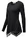 DJT Women's Long Sleeve Boat Neck Lace Hem Tunic Shirts Large Black