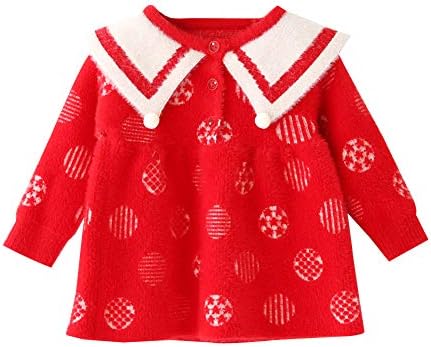 Mornyray ベビー服 ワンピース ドレス ニット セーター 長袖 柄 子供服 暖かい 通学 幼児 女の子 誕生日 お祝い 厚手 100 秋冬 かわいい 通園 レッド