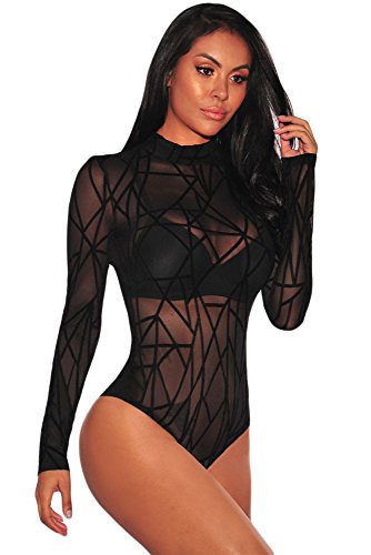 Aranmei-Body-Donna-Manica-Lunga-Pizzo-Trasparente-Elegante-Aderente-Sexy-Lingerie