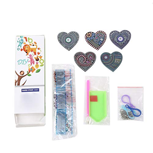 2019 New Gift! Set of 5 Diamond Painting Keychain, 5D Mosaic Making DIY Full Drill Special Shape Diamond Painting Beauty Doll Keychain Key Ring Phone Charm (Hearts Set of 5) - Thumbnail 4
