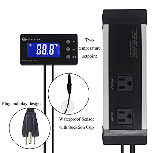 Ketotek KT4000 Digital Thermostat Temperature Controller Waterproof sensor US Plug Outlet LCD 2 Stage Heating and Cooling Mode For Home Greenhouse Aquarium Industry - Thumbnail 4