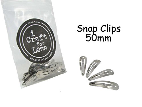 25 Snap Hair Clips - Silver Metal Tear Drop Shape with Hole - 50mm