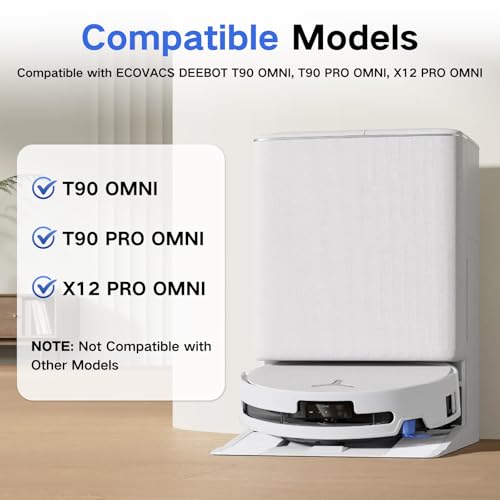 T90 Accessories for Ecovacs Deebot T90 Omni,T90 Pro Omni,X12 Pro,X12 Pro Omni Vacuum Cleaner, 1 Main Brush, 1 Roll of Wipes, 4 Side Brushes, 4 HEPA Filters, 6 Bags