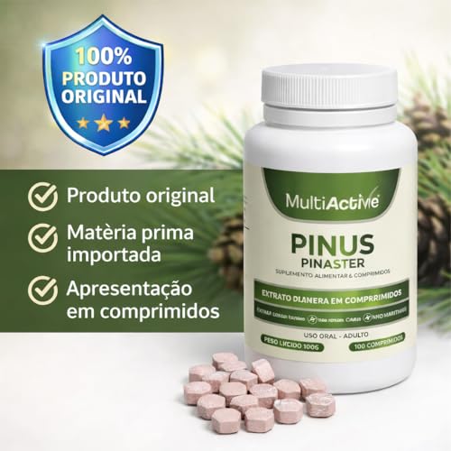 Pinus Pinaster Aiton 50mg 100 Comprimidos Multiactive Extrato Seco Casca Pinheiro Marítimo OPC Antioxidante Circulação Sanguínea Melasma Saúde Vascular Anti-Aging Natural Procianidinas