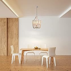 beaysyty Rustic Wood Beaded Chandelier 4 Lights