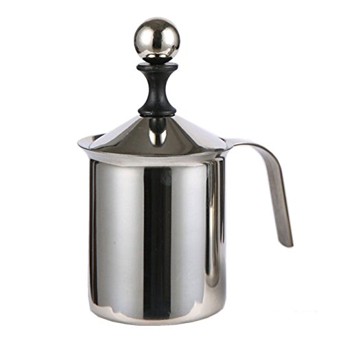 Milk Frother Creamer Coffee Manual Foam Frothing Pitcher Maker Stainless Steel Double Mesh Milk Foamer Dishwasher Safe(800ml)
