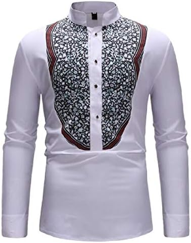 Valoda Men Casual Ethnic Style Stand Collar Printed Long Sleeve Tee