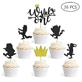 Where The Wild Things are Inspired Cupcake Toppers Wild One Black 1st Cake Toppers Picks for Kids Birthday Party Decorations 36PCS