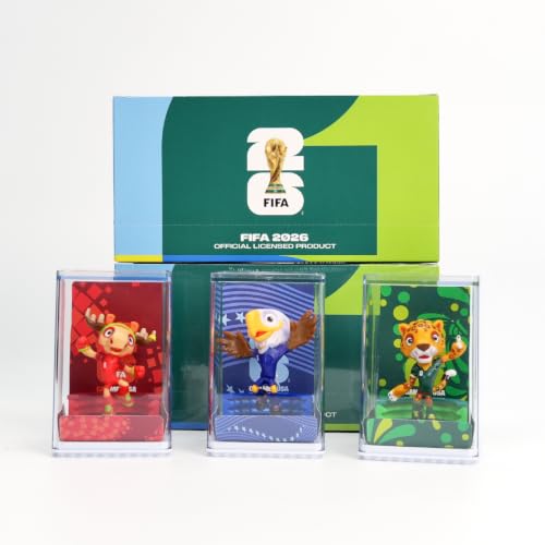 Sanyetral FIFA 2026 Copa Mundial Oficial Licenciada Conjunto de Figurinas de Mascotas de 3 con Caja de Exhibición (Maple, Clutch y Zayu), Figura de Modelo de Mercancía Oficial para Coleccionistas