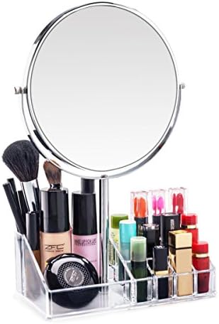 7 Inch Vanity Makeup Mirror with Makeup Organizer -1x/3X Magnifying Double-Sided Makeup Mirror-Polished Chrome