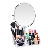 7 Inch Vanity Makeup Mirror with Makeup Organizer -1x/3X Magnifying Double-Sided Makeup Mirror-Polished Chrome ()