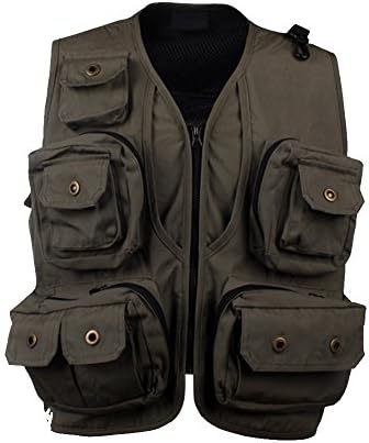 Canvas mesh multi pockets fly fishing hunting photography vest black red grey green