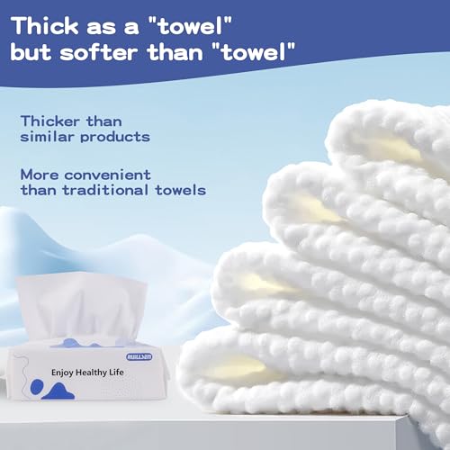 RUILLSEN COTTON WIPES DISPOSABLE FACE TOWELS, LINT-FREE UNSCENTED CLEAN TOWELS DRY FACIAL CLEANSING WIPES SOFT & THICK FOR SENSITIVE SKIN 8 INCH SQUARE LARGE SIZE 50 COUNT