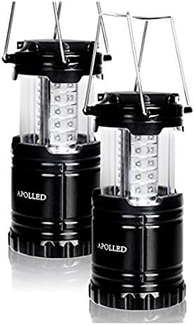 APOLLED Camping Lantern, 30 LED Camping lights 2 Pack with 6 AA Batteries,Ultra Bright,Portable,Waterproof,Ideal Lights for Hiking,Camping, Emergencies,Storm (Black, Collapsible)