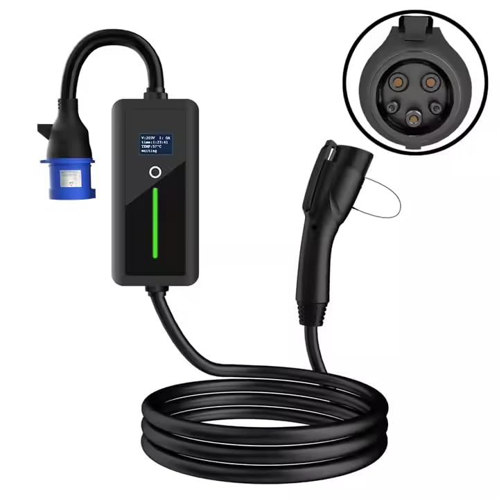 Premium EV Charger Type 1 (J1772) 32A 7kW | 5m Cable | CEE Adapter | Weatherproof | LCD | For Nissan Leaf, Chevy Bolt, Ford, Hyundai Ioniq, Kia, and More Type-1 EVs