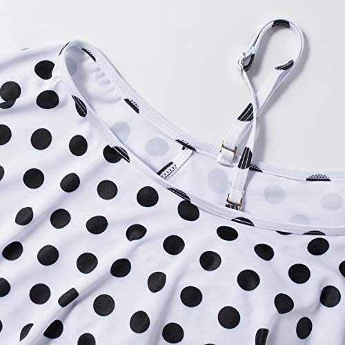 Maternity Bikinis Tankini Floral Flouncing Swimsuit One Piece Beachwear White with Black Polka Dot L