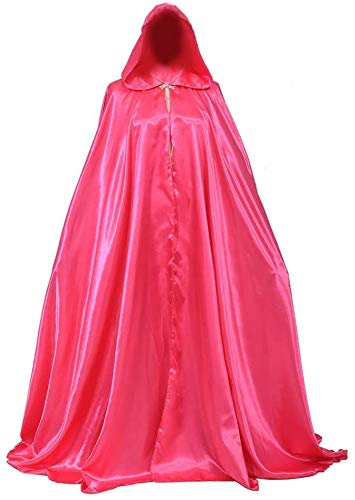 GRACEART Hooded Cloak Bridal Cape Full Length Satin Robe Halloween Cosplay Costume 136cm for Unisex Adults (Rose red)