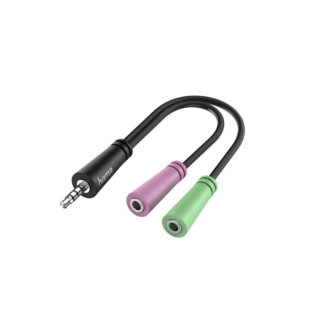 Hama Audio Jack Adapter (1 x 3.5 mm Male Jack - 2 x 3.5 mm Female Jacks, Stereo, for Computers, Macbooks, Tablets, Smartphones, 10 Year Warranty) Black/Green/Pink