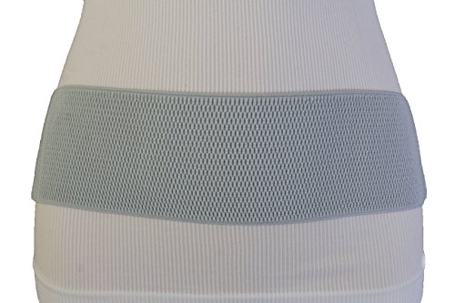 TFJ Women Fashion Belt Hip High Waist Wide Elastic Waistband Square Buckle M L Silver